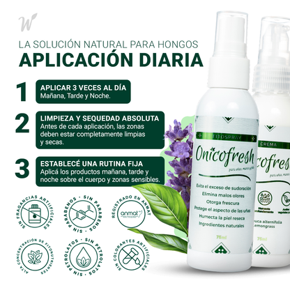 Onicofresh® KIT para Uñas, Manos y Pies: 2 Fitospray + 1 Crema 75 ml c/u